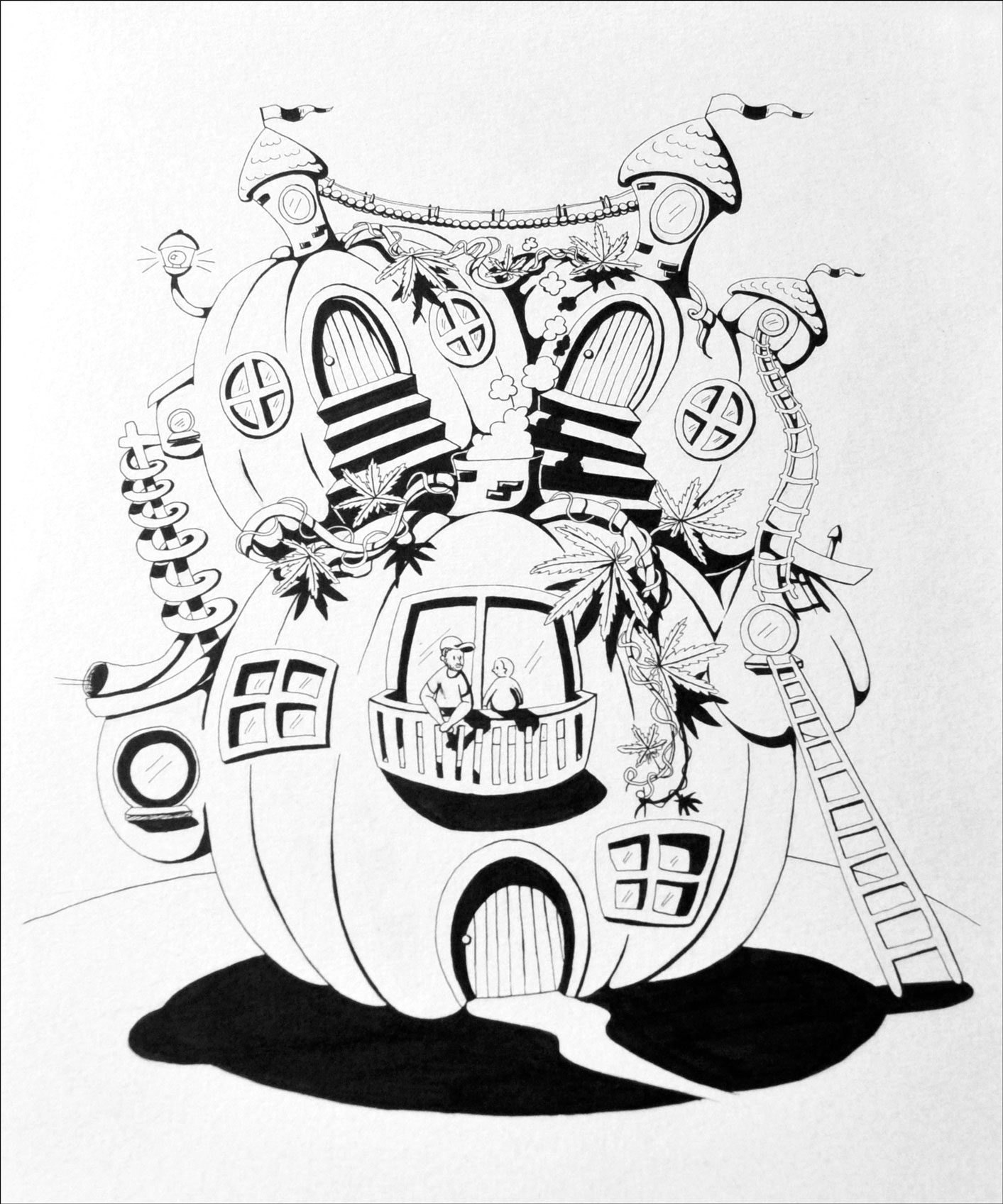 pen and ink on paper